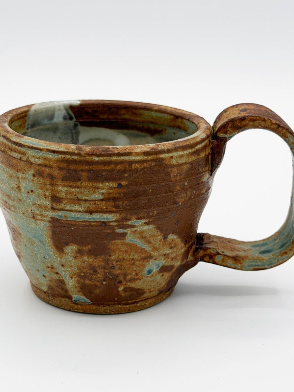 Small Handmade, Artist Signed Art Pottery Mug: Brown and Blue